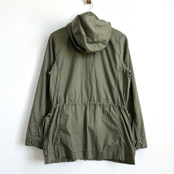 J Crew Factory Jacket Women M Utility Full Zip Hooded Big Pockets Olive Green - Picture 9 of 11